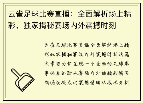 云雀足球比赛直播：全面解析场上精彩，独家揭秘赛场内外震撼时刻