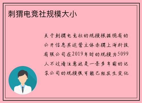 刺猬电竞社规模大小